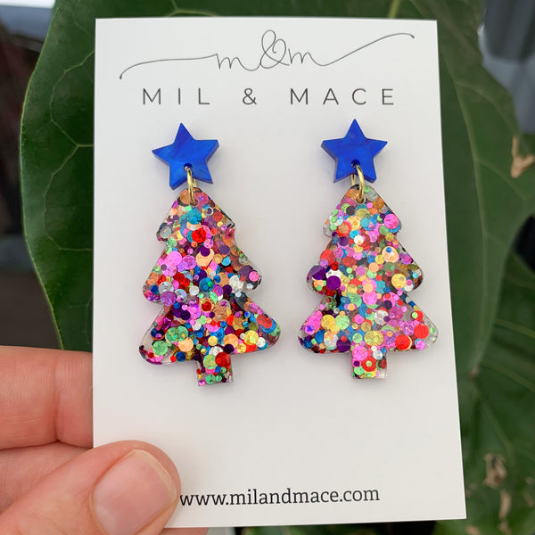 Christmas Tree Resin Dangle Earrings