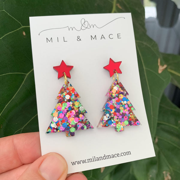 Christmas Tree Resin Dangle Earrings