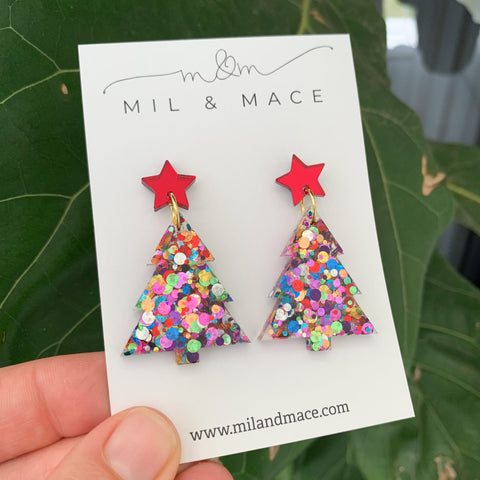 Christmas Tree Resin Dangle Earrings