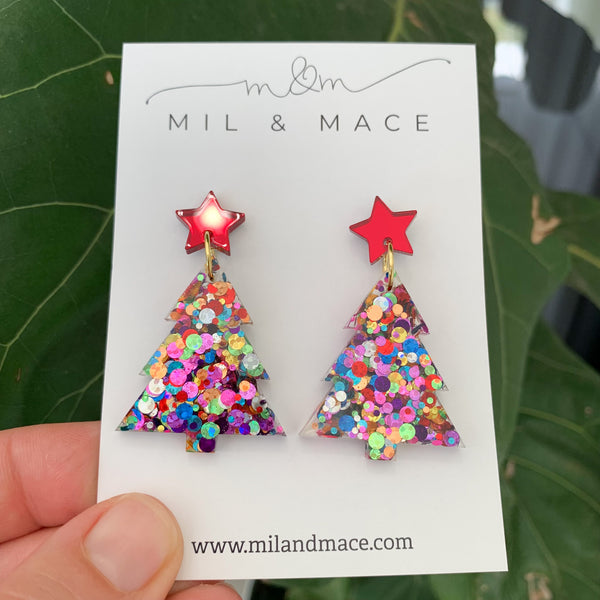 Christmas Tree Resin Dangle Earrings