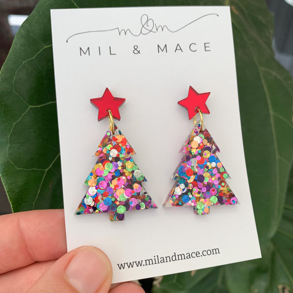 Christmas Tree Resin Dangle Earrings
