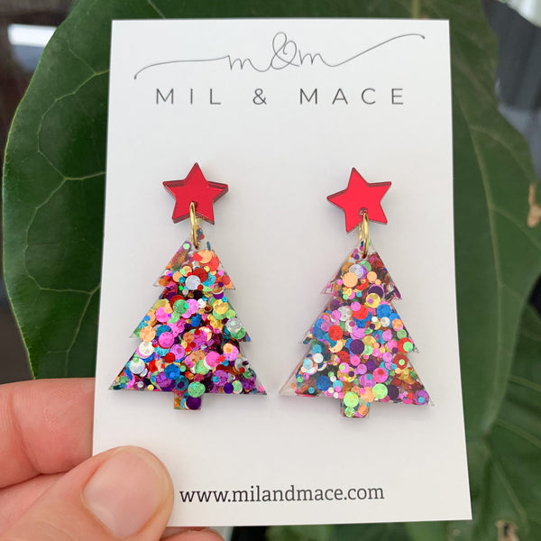 Christmas Tree Resin Dangle Earrings