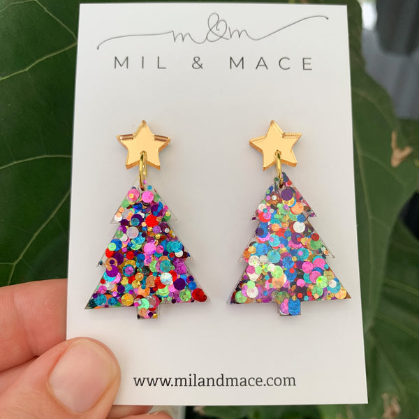 Christmas Tree Resin Dangle Earrings