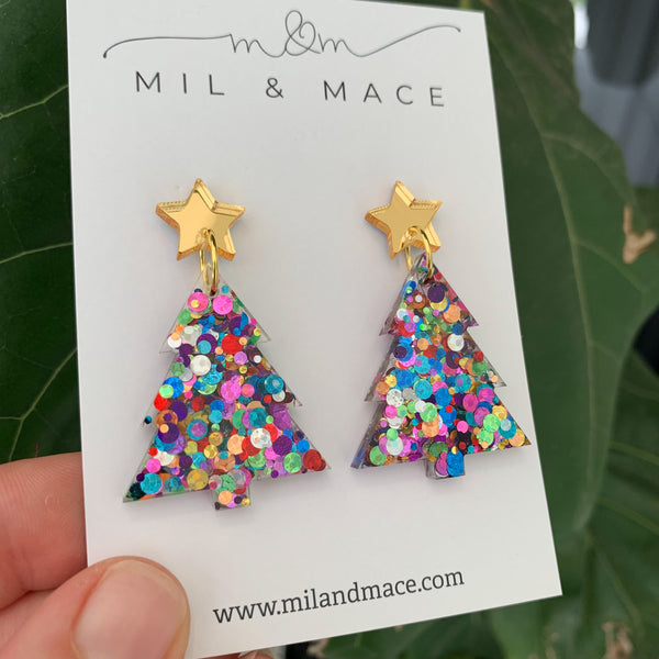 Christmas Tree Resin Dangle Earrings