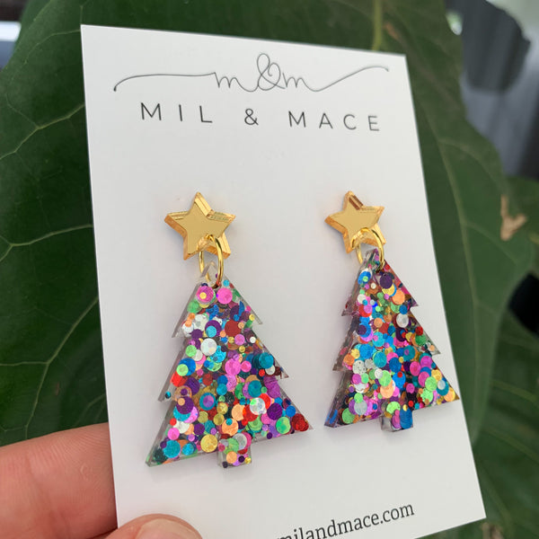 Christmas Tree Resin Dangle Earrings