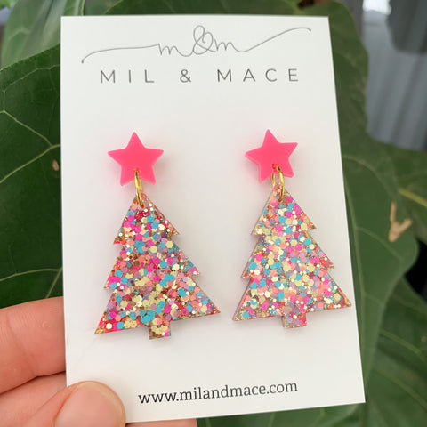 Christmas Tree Resin Dangle Earrings