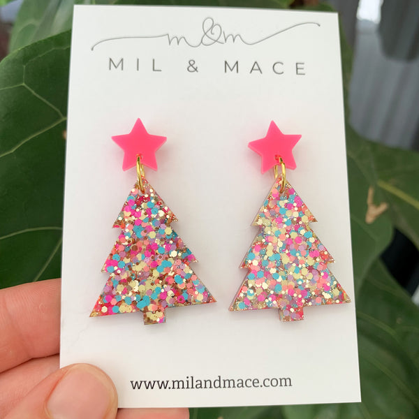 Christmas Tree Resin Dangle Earrings
