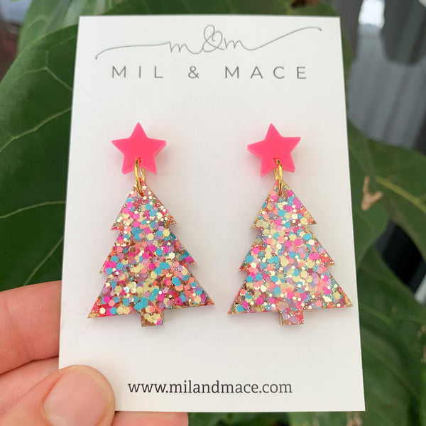 Christmas Tree Resin Dangle Earrings