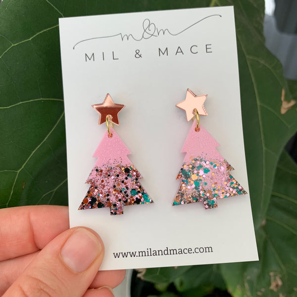 Christmas Tree Resin Dangle Earrings