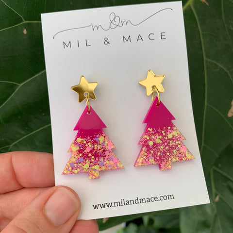 Christmas Tree Resin Dangle Earrings