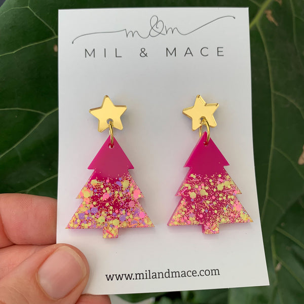 Christmas Tree Resin Dangle Earrings