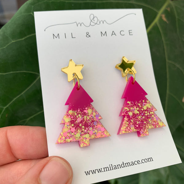 Christmas Tree Resin Dangle Earrings