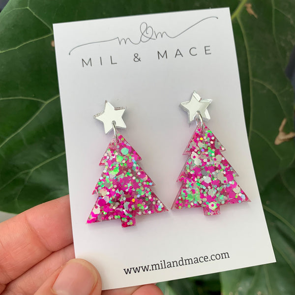Christmas Tree Resin Dangle Earrings