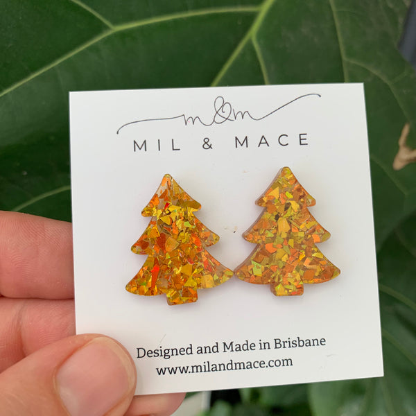 27mm Christmas Tree Gold Acrylic Stud Earrings
