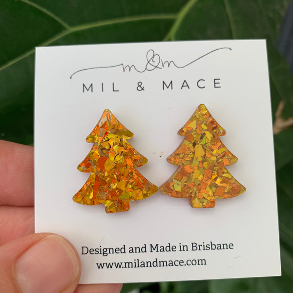 27mm Christmas Tree Gold Acrylic Stud Earrings