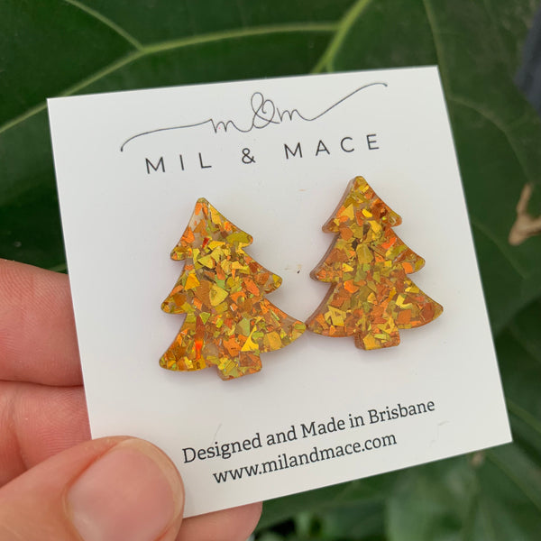 27mm Christmas Tree Gold Acrylic Stud Earrings