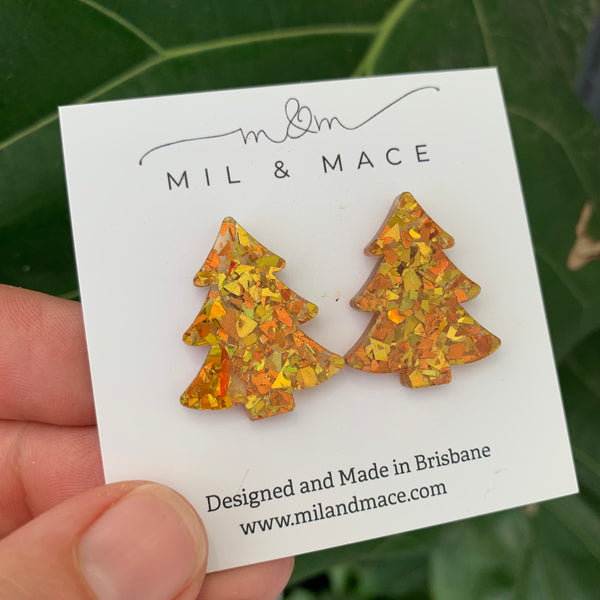 27mm Christmas Tree Gold Acrylic Stud Earrings