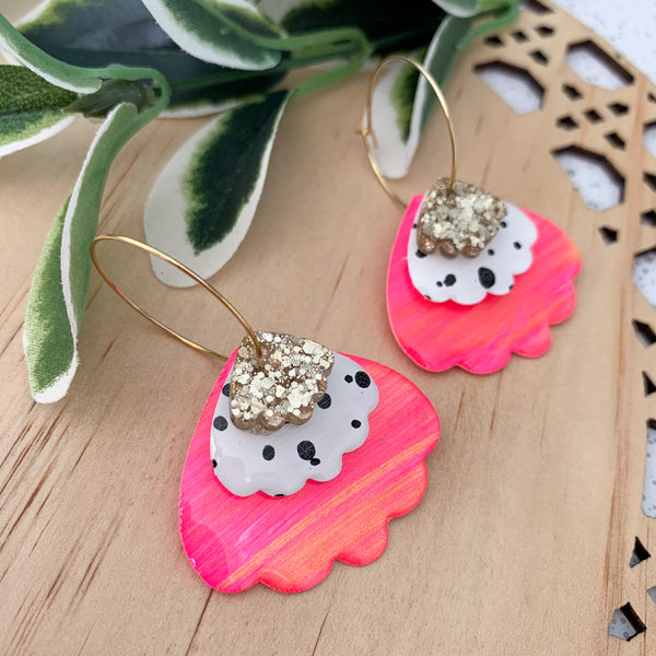 Petal Hand Painted Yupo Dangle Hoop Earrings