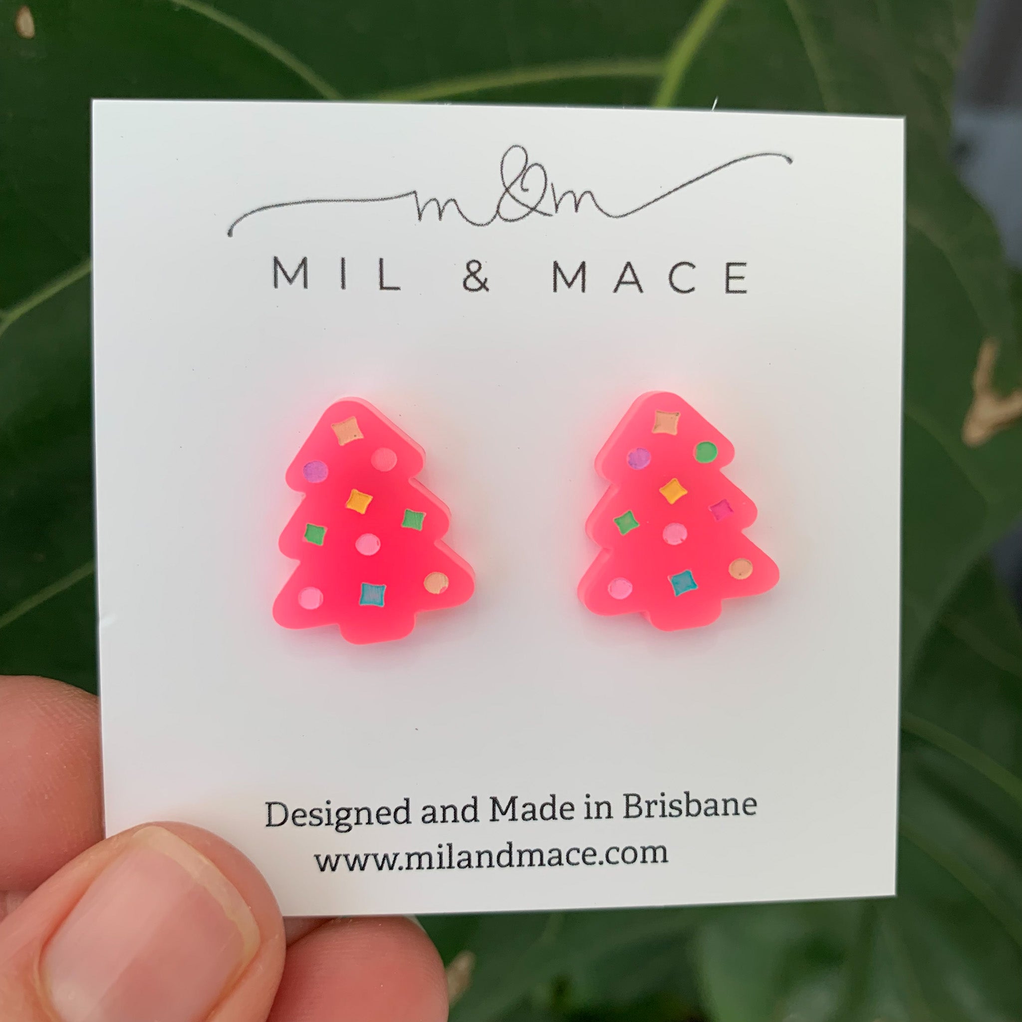 Christmas Trees Mini Neon pink 20mm Acrylic Stud Earrings