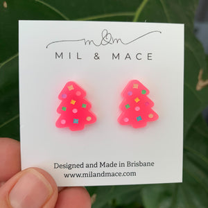 Christmas Trees Mini Neon pink 20mm Acrylic Stud Earrings