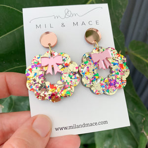 Christmas Wreath Acrylic Dangle Earrings