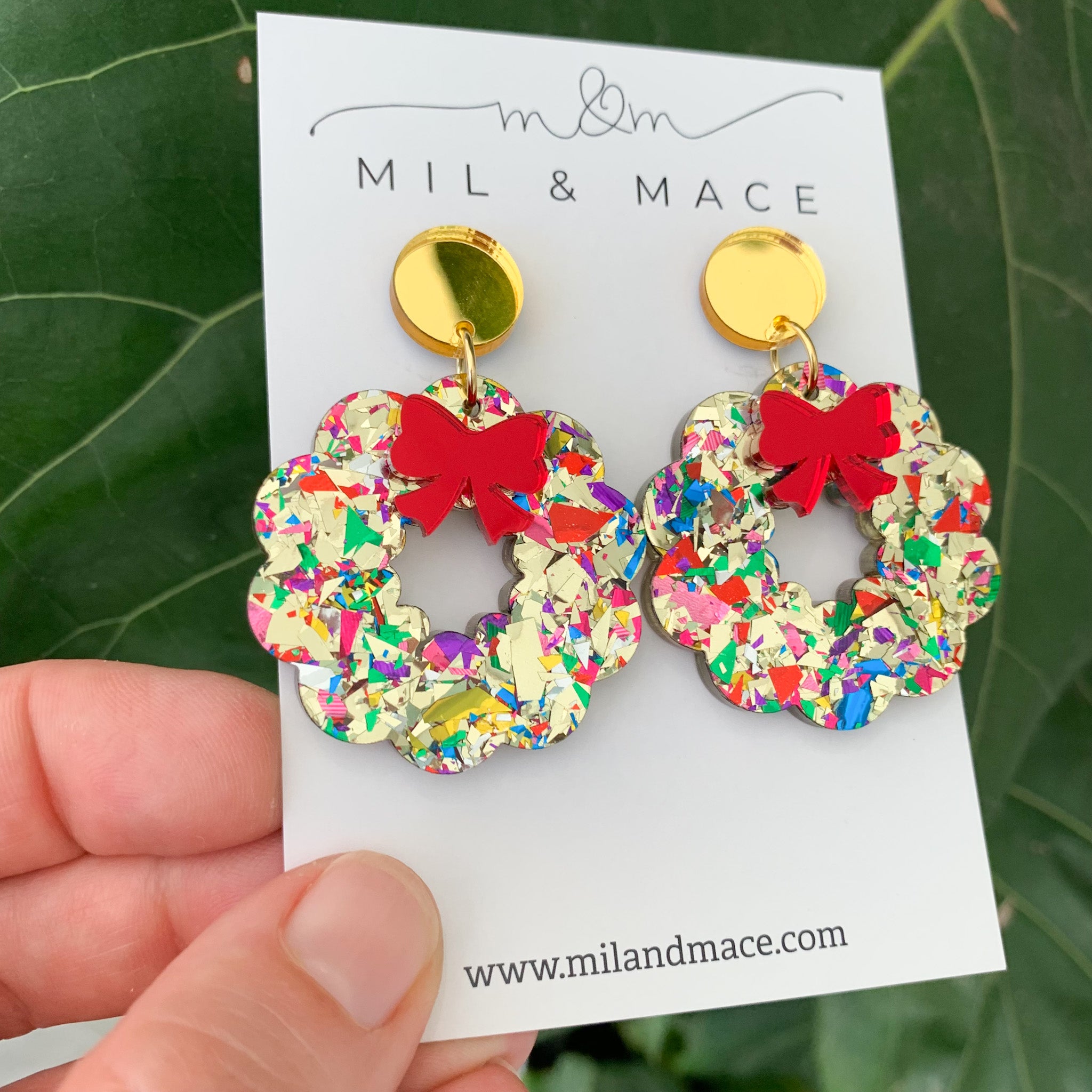 Christmas Wreath Acrylic Dangle Earrings