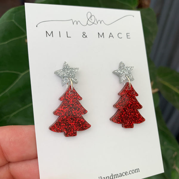 Christmas Tree Acrylic Dangle Earrings