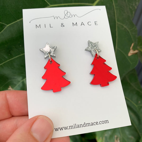 Christmas Tree Acrylic Dangle Earrings