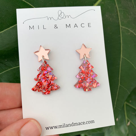 Christmas Tree Acrylic Dangle Earrings