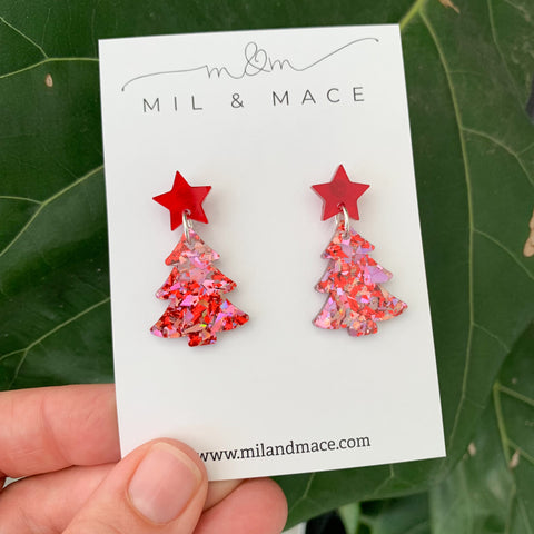 Christmas Tree Acrylic Dangle Earrings