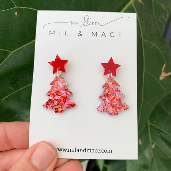 Christmas Tree Acrylic Dangle Earrings