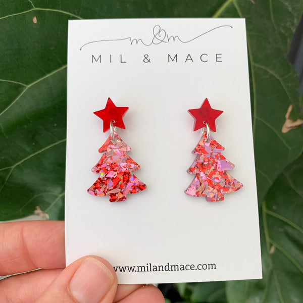 Christmas Tree Acrylic Dangle Earrings