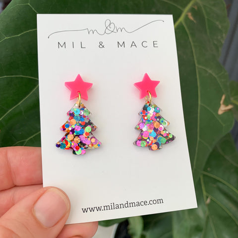 Christmas Tree Acrylic  Dangle Earrings