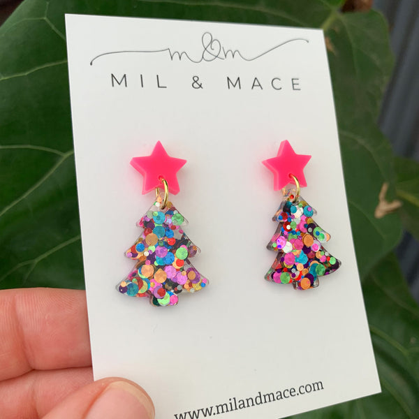 Christmas Tree Acrylic  Dangle Earrings