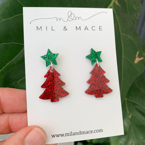 Christmas Tree Acrylic Dangle Earrings