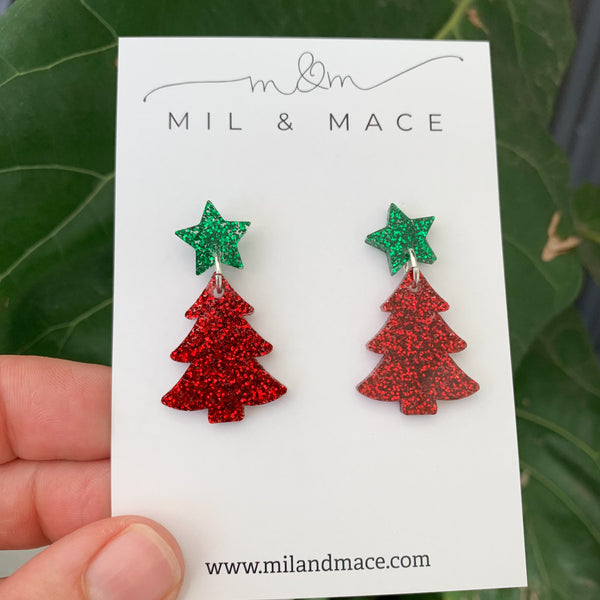 Christmas Tree Acrylic Dangle Earrings
