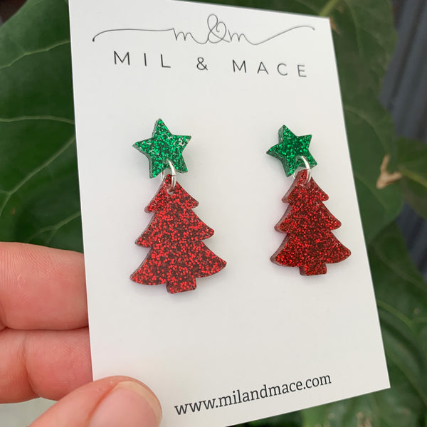Christmas Tree Acrylic Dangle Earrings