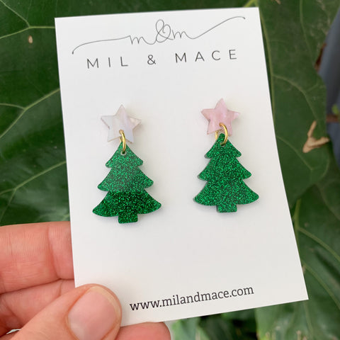 Christmas Tree Acrylic Dangle Earrings