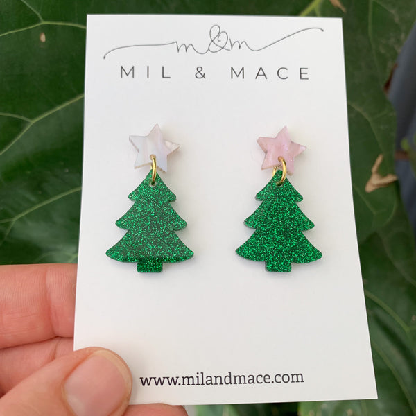 Christmas Tree Acrylic Dangle Earrings