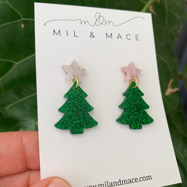 Christmas Tree Acrylic Dangle Earrings