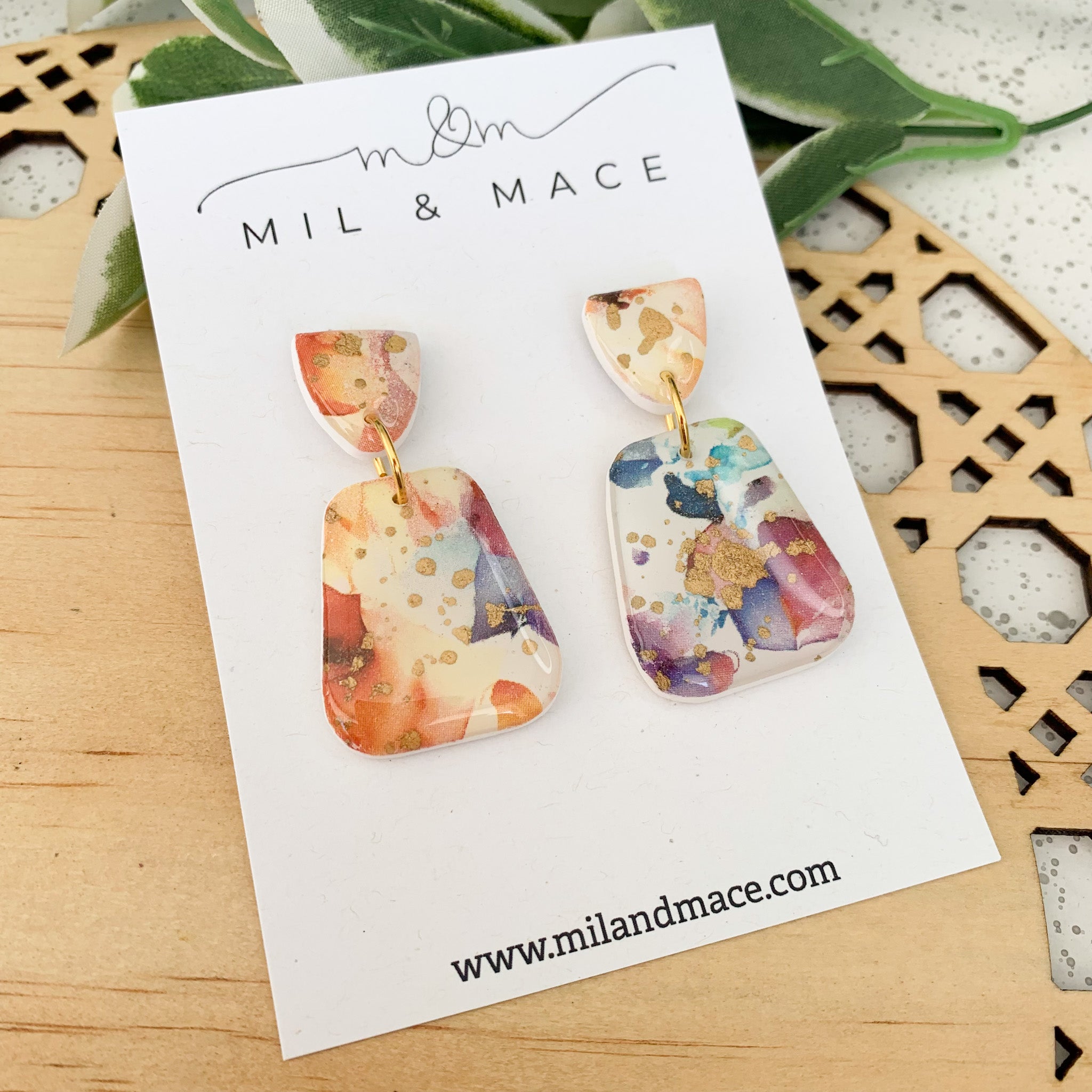 Watercolour Mix Polymer Clay and Resin Dangle Earrings