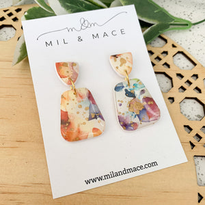 Watercolour Mix Polymer Clay and Resin Dangle Earrings