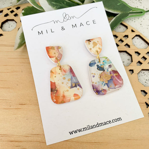 Watercolour Mix Polymer Clay and Resin Dangle Earrings