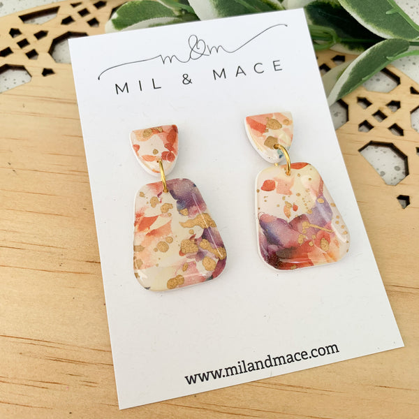 Watercolour Mix Polymer Clay and Resin Dangle Earrings