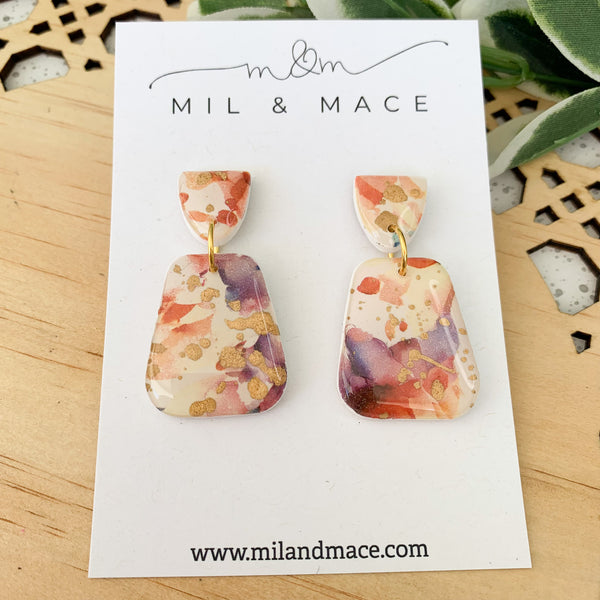 Watercolour Mix Polymer Clay and Resin Dangle Earrings