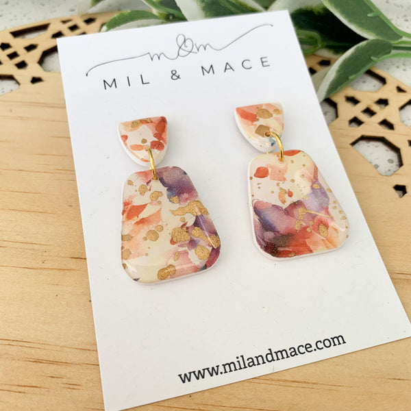 Watercolour Mix Polymer Clay and Resin Dangle Earrings