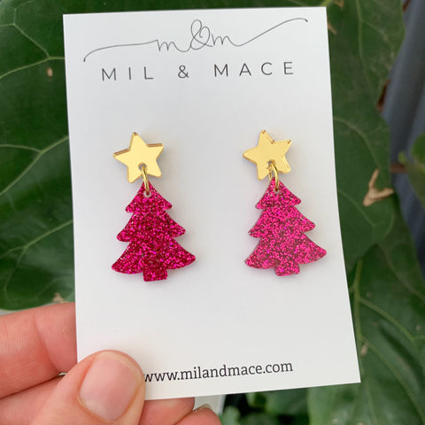 Christmas Tree Acrylic Dangle Earrings
