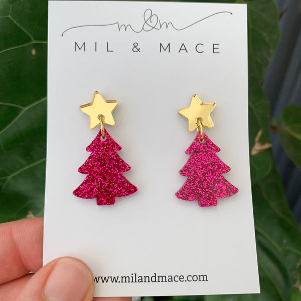 Christmas Tree Acrylic Dangle Earrings