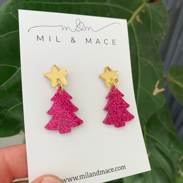 Christmas Tree Acrylic Dangle Earrings