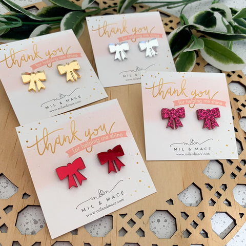 Educator Gift 'Thankyou for Helping me Shine' Bow Stud Earrings